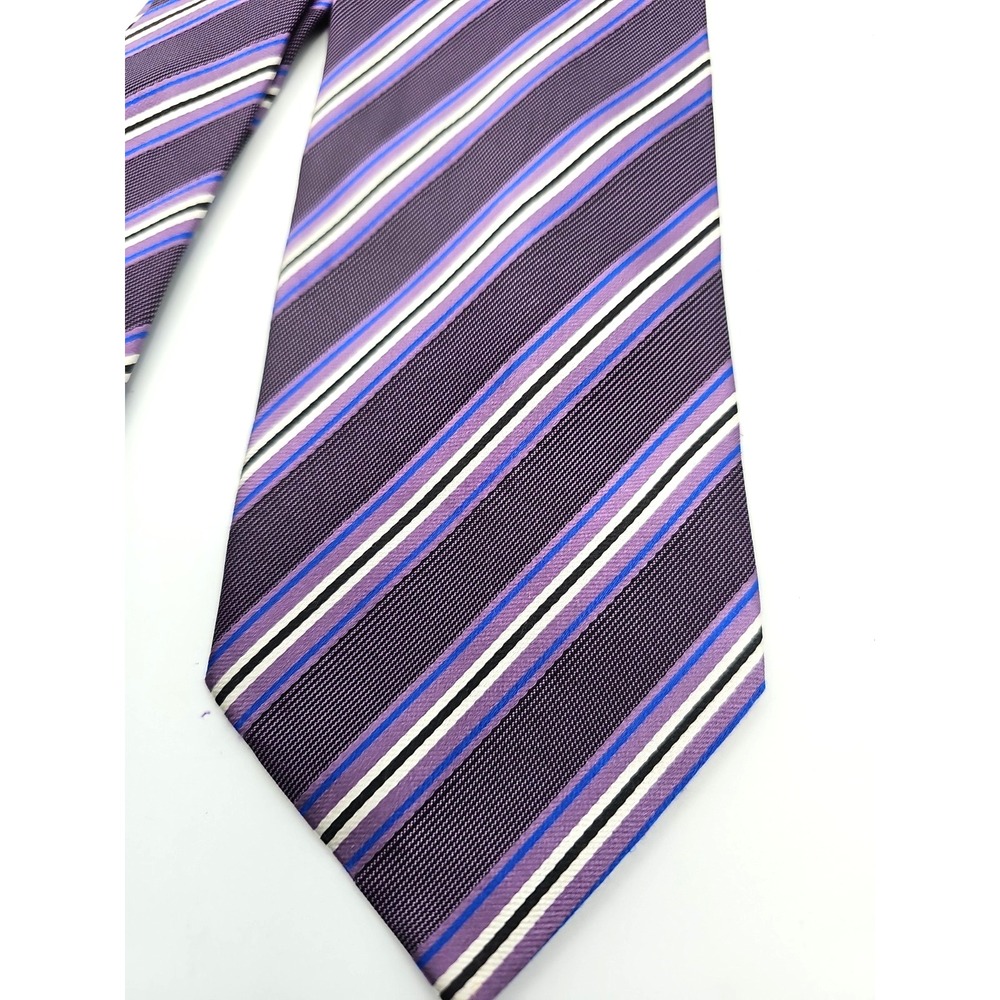 Daniel De Fasson Studio Select Silk Neck Tie Purple Gray Striped Classic Tie